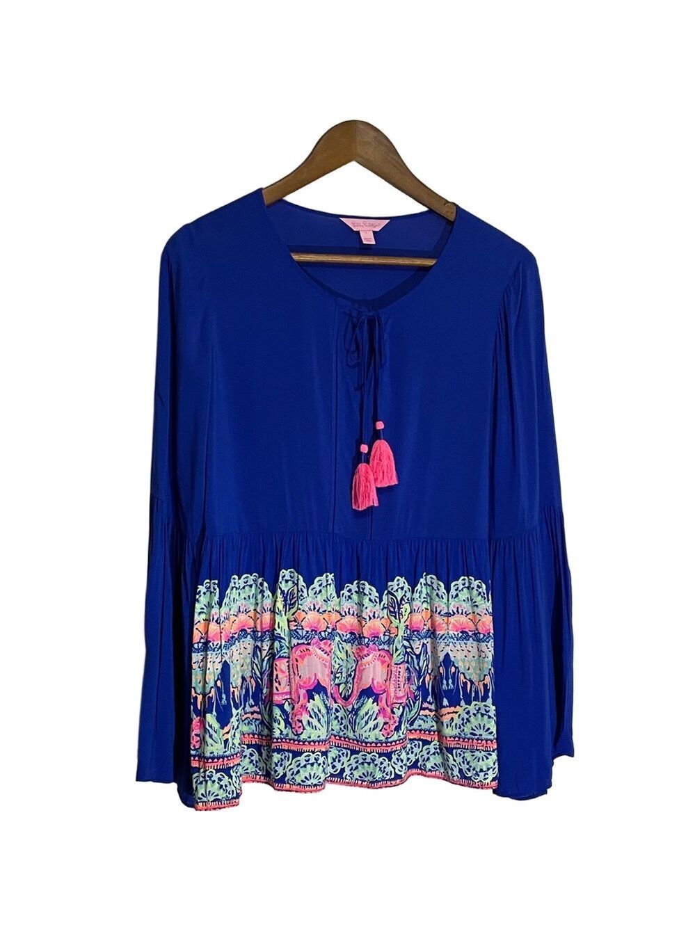 Lilly Pulitzer Royal Blue Bell Sleeve Kahli Top Sz Small